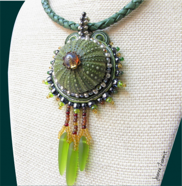 Sea Urchin Necklace with Seaglass Fringe