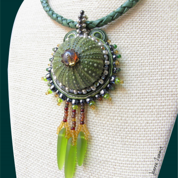 Sea Urchin Necklace with Seaglass Fringe